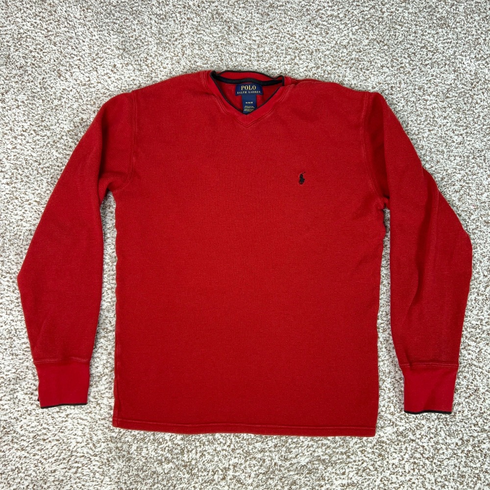 Polo Ralph Lauren Shirt Mens Medium Red Waffle Knit Thermal Pony Long Sleeve Top